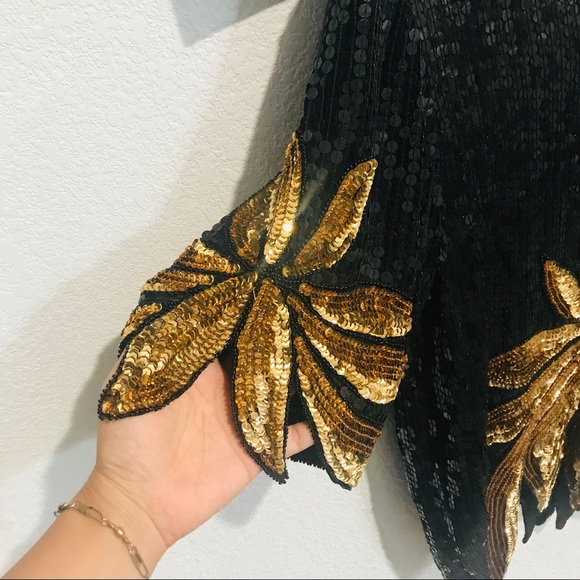 Vintage Royal Feelings 100% Silk sequined Top Sz M - Picture 4 of 8